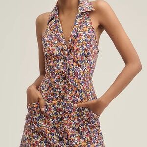 Anthropologie Multicolor Floral Halter Mini Dress